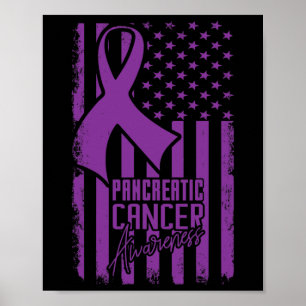 Pancreatic Cancer Awareness American Flag Purple R Poster
