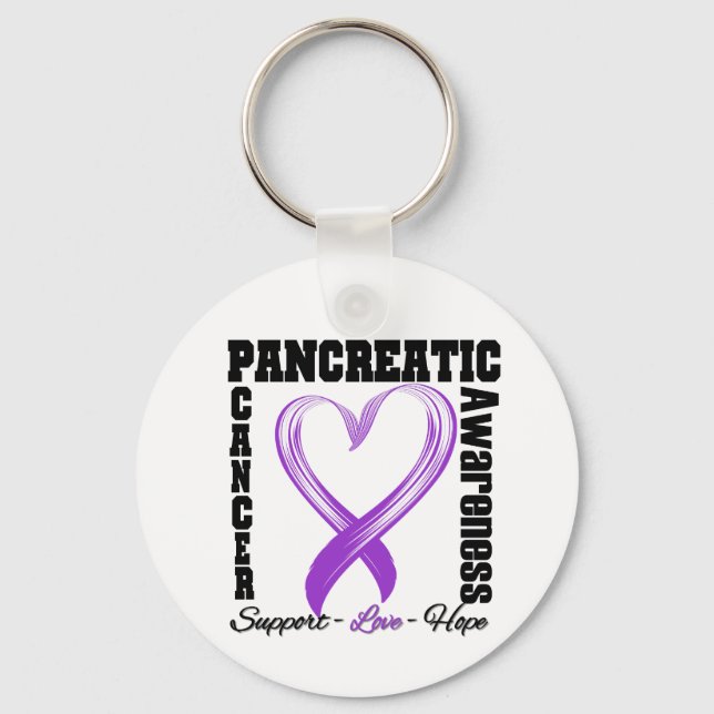 Pancreatic Cancer Awareness Brushed Heart Ribbon v Key Ring (Front)