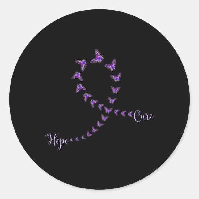 Pancreatic Cancer Awareness Hope Cure Butterfly Classic Round Sticker (Front)