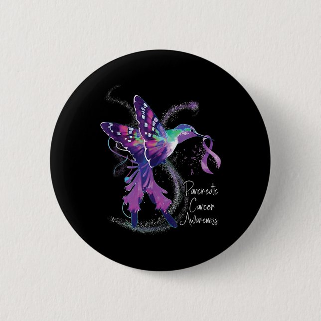 Pancreatic Cancer Awareness Hummingbird Purple 6 Cm Round Badge (Front)