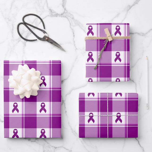 Pancreatic Cancer Awareness Plaid Wrapping Paper (Front)