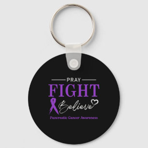 Pancreatic Cancer Awareness Pray Fight Believe Key Ring