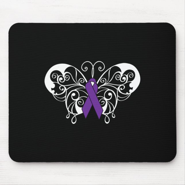 Pancreatic Cancer Awareness  Purple Ribbon Butterf Mouse Mat (Front)
