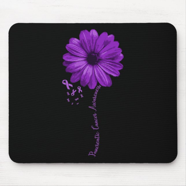 Pancreatic Cancer Awareness Purple Ribbon Floral G Mouse Mat (Front)