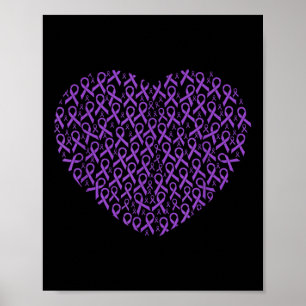 Pancreatic Cancer Awareness Purple Ribbon Heart Poster