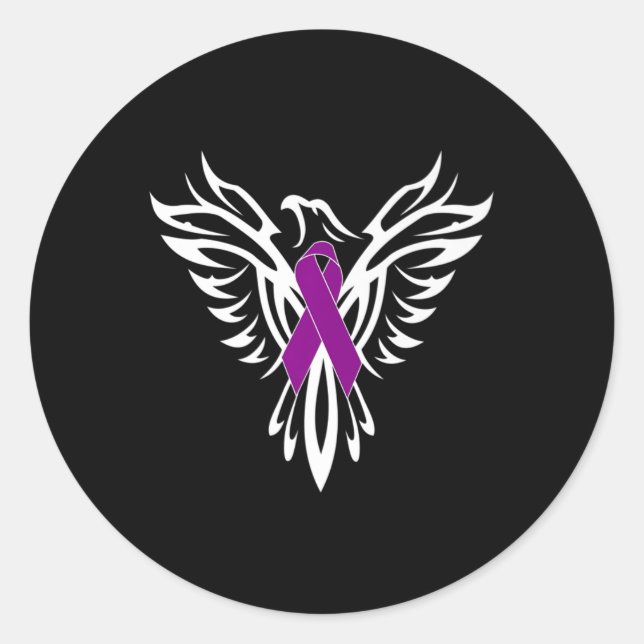 Pancreatic Cancer Awareness  Purple Ribbon Phoenix Classic Round Sticker (Front)