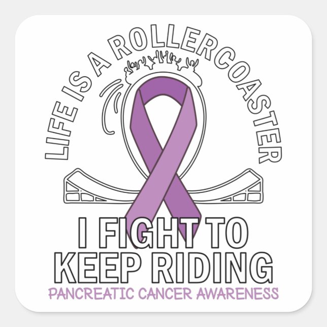 Pancreatic cancer awareness purple ribbon square sticker (Front)