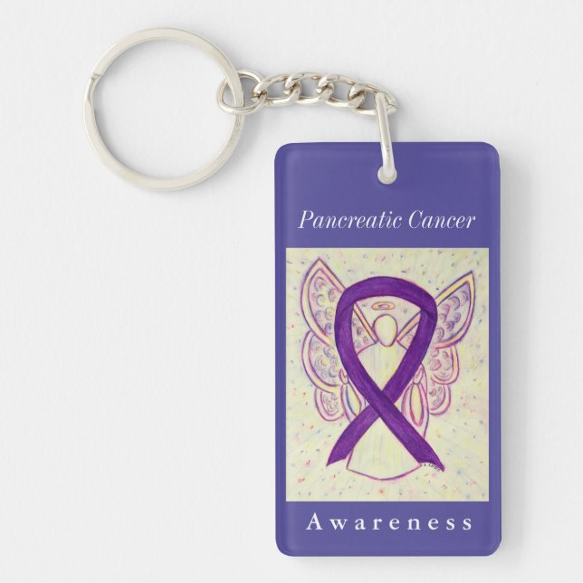 Pancreatic Cancer Awareness Ribbon Angel Key Chain (Front)