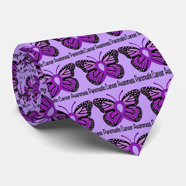Pancreatic Cancer Butterfly Awareness Ribbon Tie (Rolled)