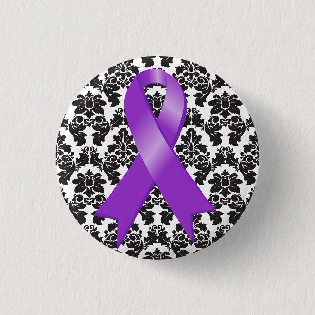 Pancreatic Cancer Damask Purple Ribbon 3 Cm Round Badge (Front)