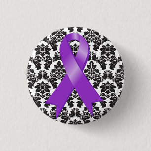Pancreatic Cancer Damask Purple Ribbon 3 Cm Round Badge