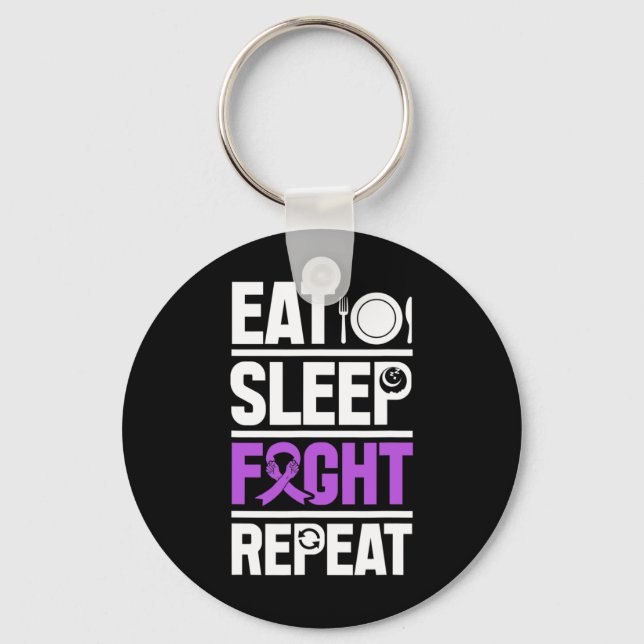 Pancreatic Cancer Eat Sleep Fight Purple Ribbon Aw Key Ring (Front)