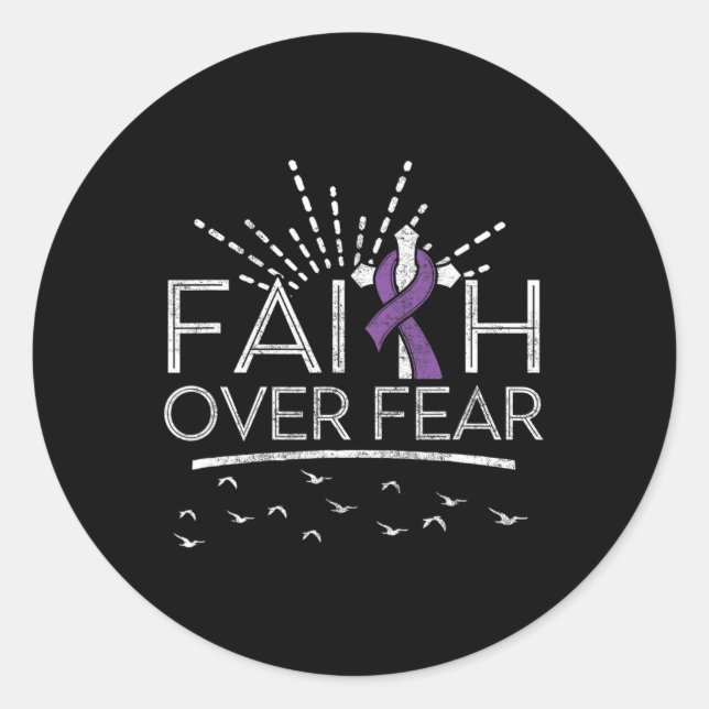 Pancreatic Cancer Faith over Fear Purple Ribbon  Classic Round Sticker (Front)