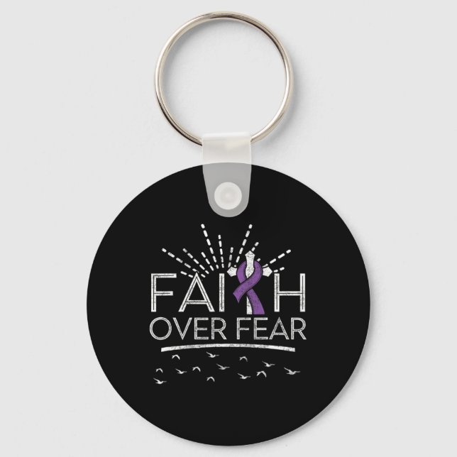 Pancreatic Cancer Faith over Fear Purple Ribbon  Key Ring (Front)