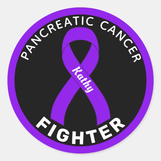 Pancreatic Cancer Fighter Ribbon Black Classic Round Sticker (Front)