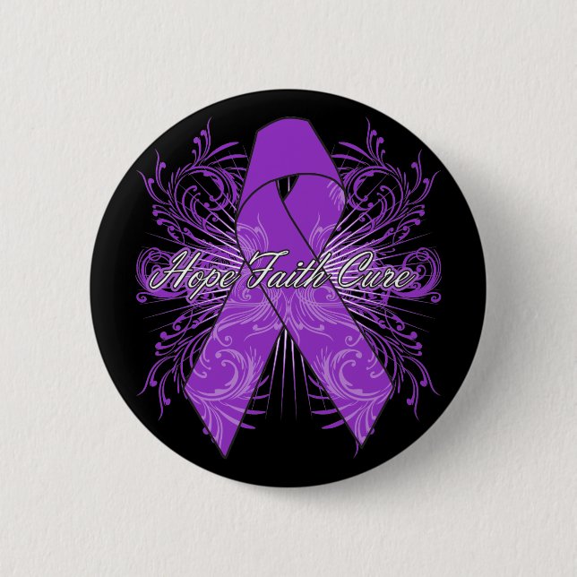 Pancreatic Cancer Flourish Hope Faith Cure 6 Cm Round Badge (Front)