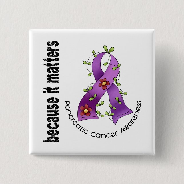 Pancreatic Cancer Flower Ribbon 3 15 Cm Square Badge (Front)