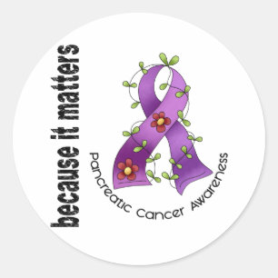 Pancreatic Cancer Flower Ribbon 3 Classic Round Sticker