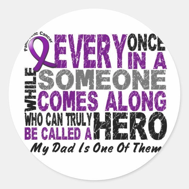 Pancreatic Cancer HERO COMES ALONG 1 Dad Classic Round Sticker (Front)