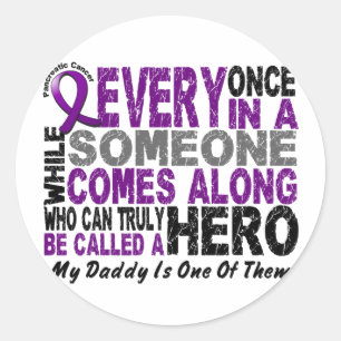 Pancreatic Cancer HERO COMES ALONG 1 Daddy Classic Round Sticker