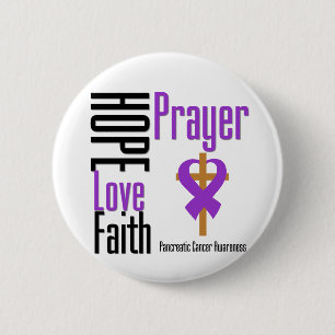 Pancreatic cancer Hope Love Faith Prayer Cross 6 Cm Round Badge