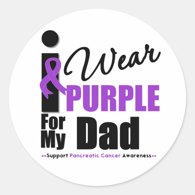 Pancreatic Cancer I Wear Purple Ribbon Dad Classic Round Sticker (Front)