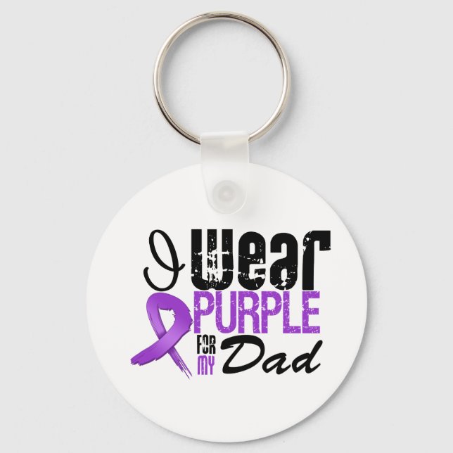 Pancreatic Cancer I Wear Purple Ribbon DAD Key Ring (Front)