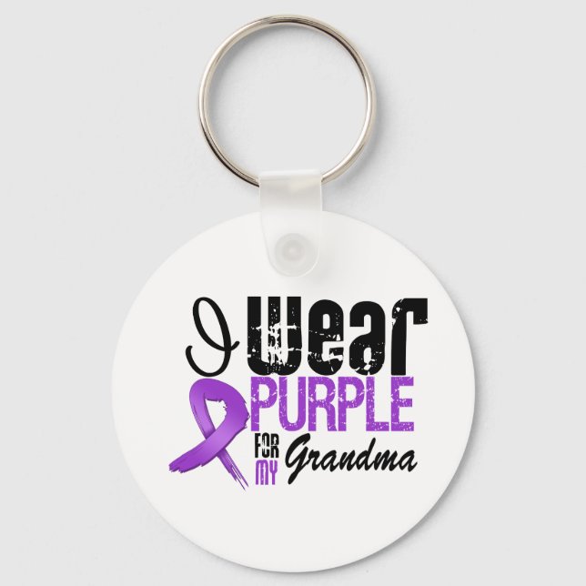 Pancreatic Cancer I Wear Purple Ribbon GRANDMA Key Ring (Front)