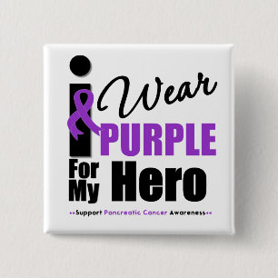 Pancreatic Cancer I Wear Purple Ribbon Hero 15 Cm Square Badge