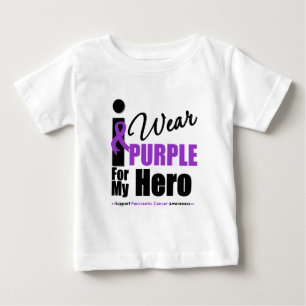 Pancreatic Cancer I Wear Purple Ribbon Hero Baby T-Shirt