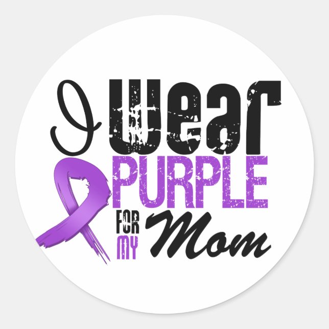 Pancreatic Cancer I Wear Purple Ribbon MOM Classic Round Sticker (Front)