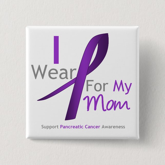 Pancreatic Cancer I Wear Purple Ribbon Mum 15 Cm Square Badge (Front)