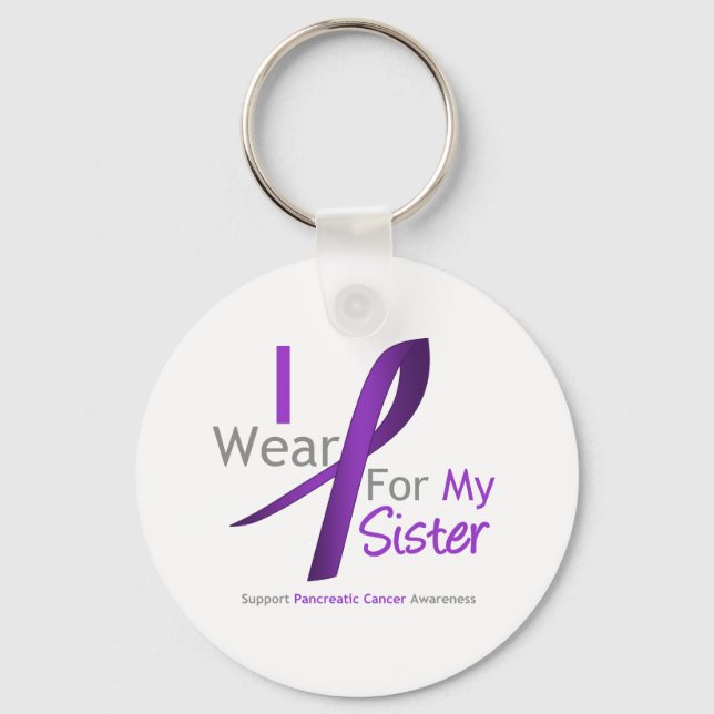 Pancreatic Cancer I Wear Purple Ribbon Sister Key Ring (Front)