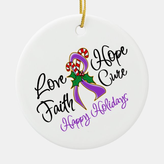 Pancreatic Cancer Love Hope Holidays Ceramic Tree Decoration (Front)