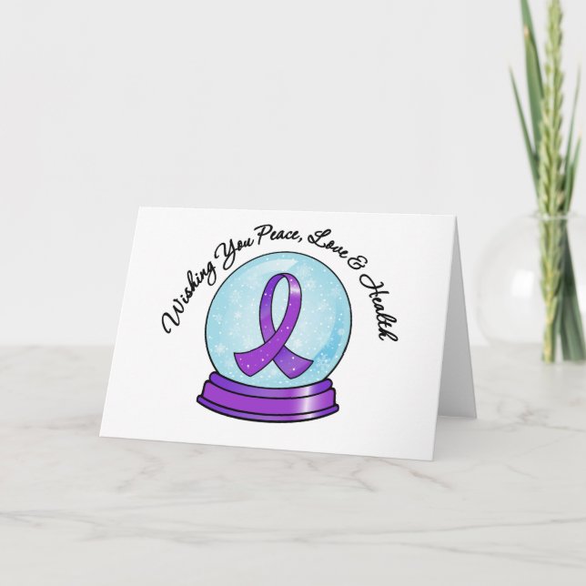 Pancreatic Cancer Merry Christmas Ribbon Snowglobe Holiday Card (Front)
