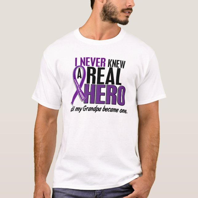 Pancreatic Cancer NEVER KNEW A HERO 2 Grandpa T-Shirt (Front)