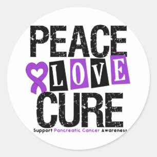 Pancreatic Cancer Peace Love Cure Classic Round Sticker