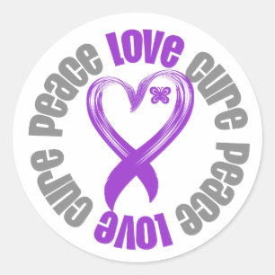 Pancreatic Cancer Peace Love Cure Ribbon Classic Round Sticker