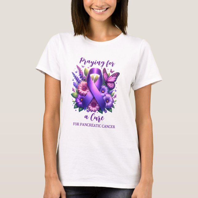 Pancreatic Cancer | Praying for a Cure T-Shirt (Front)