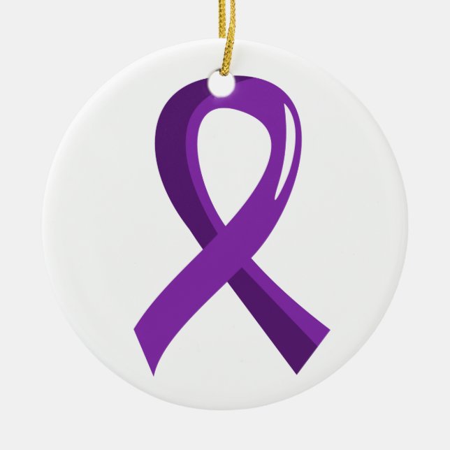 Pancreatic Cancer Purple Ribbon 3 Ceramic Tree Decoration (Front)