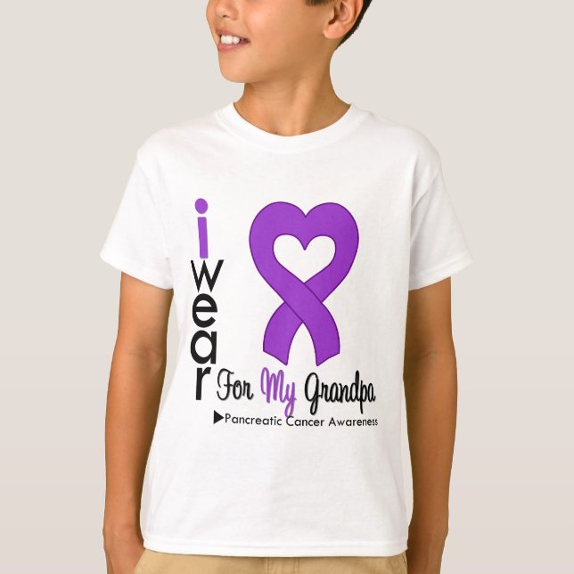 Pancreatic Cancer Purple Ribbon Support Grandpa T-Shirt (Front)