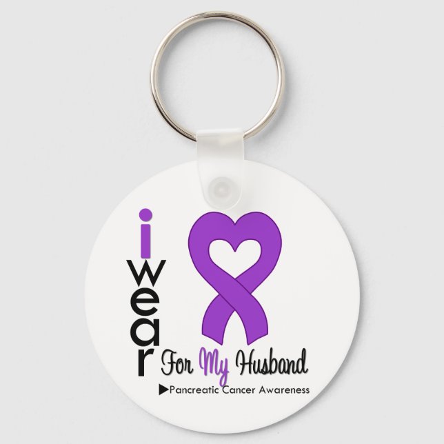 Pancreatic Cancer Purple Ribbon Support Husband Key Ring (Front)