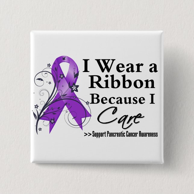 Pancreatic Cancer Ribbon Because I Care 15 Cm Square Badge (Front)