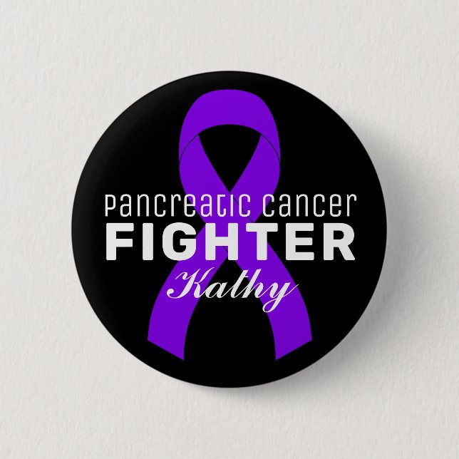 Pancreatic Cancer Ribbon Black Button (Front)