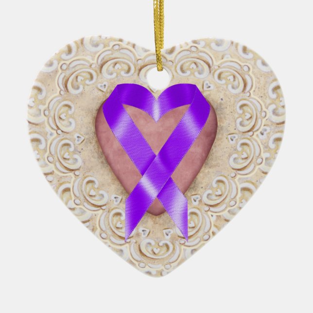 Pancreatic Cancer Ribbon From the Heart - SRF Ceramic Tree Decoration (Front)