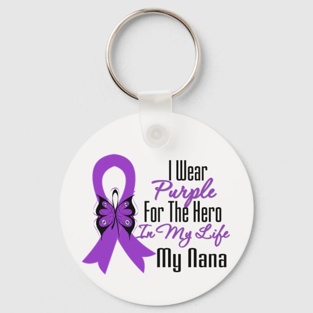Pancreatic Cancer Ribbon My Hero My Nana Key Ring (Front)