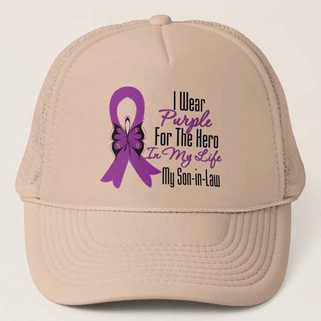 Pancreatic Cancer Ribbon My Hero My Son in Law Trucker Hat (Front)
