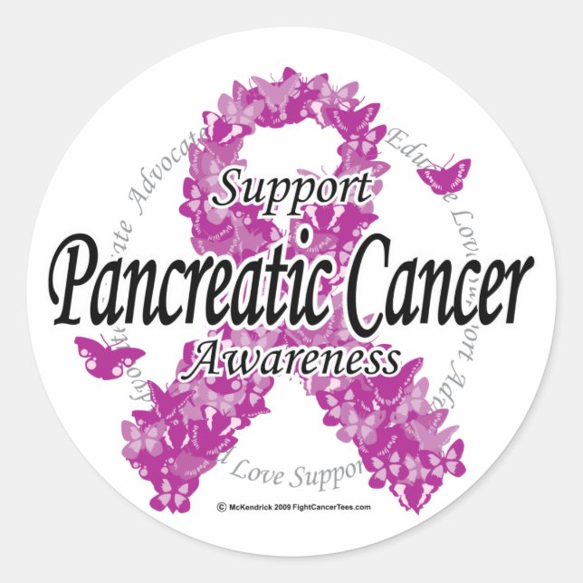 Pancreatic Cancer Ribbon of Butterflies Classic Round Sticker (Front)