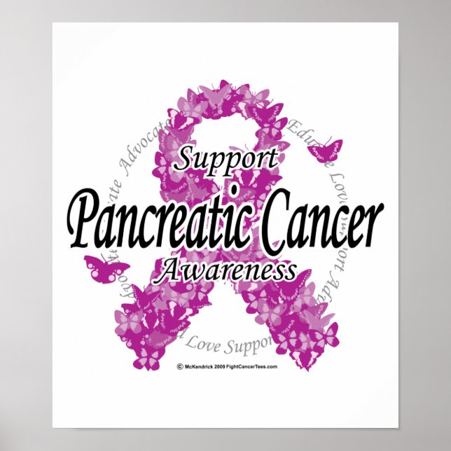 Pancreatic Cancer Ribbon of Butterflies Poster (Front)