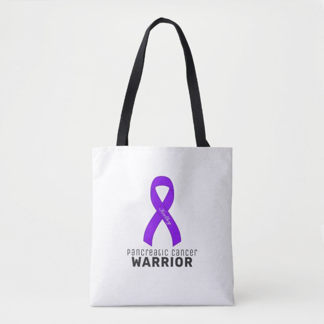 Pancreatic Cancer Ribbon White Tote Bag (Front)
